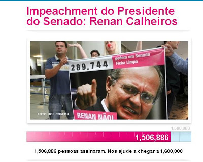 Abaixo-assinado que pede impeachment de Renan Calheiros chega a 1,5 milhão de adesão