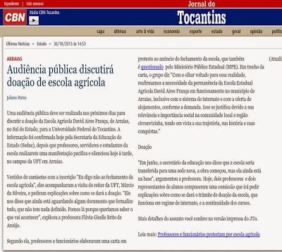 Fechamento de escola agrícola: governo do Tocantins agora sinaliza com uma audiência pública