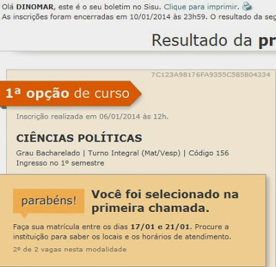 UNB chama este blogueiro para o bacharelado em Ciências Políticas