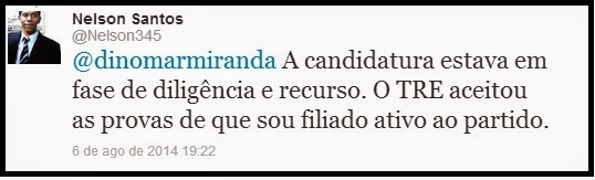 Pelo Twitter: professor Nelson diz TRE garante sua candidatura a deputado estadual