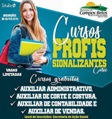 Prefeitura de Campos Belos anuncia abertura de cursos profissionalizantes gratuitos