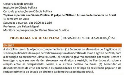 Ideologia política na Unb: MEC vai acionar MPF contra disciplina da UnB sobre ‘golpe de 2016’