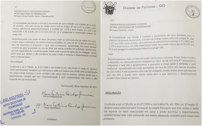 Documentos revelam que bispo e padres reconheceram o ‘sumiço’ de R$ 910 mil do caixa da Diocese de Formosa, diz MP-GO