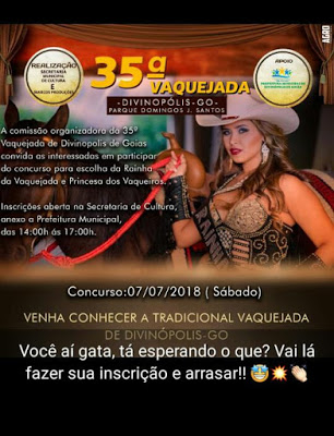 Em Divinópolis de Goiás, concurso que irá eleger Rainha da Vaquejada e princesa dos vaqueiros tem inscrições abertas; veja como participar do evento, que acontece no dia 7 de julho