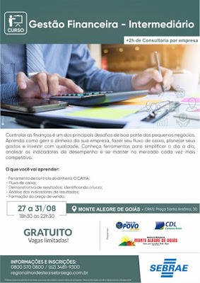 Monte Alegre (GO): Inscrições abertas para o Curso de Gestão Financeira (intermediário)