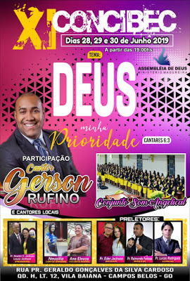 Em Campos Belos (GO), XI Concibec começa no dia 28 de junho. O tema é Deus, minha prioridade