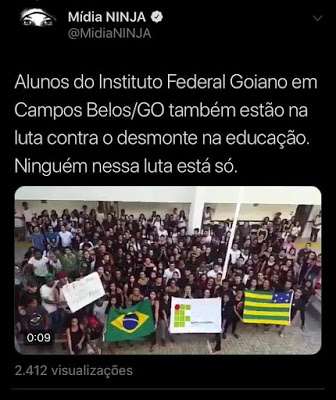 Mídia Ninja dá destaque a manifestação do IF Goiano em Campos Belos (GO)