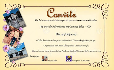 Convite: Adventismo em Campos Belos completa 82 anos