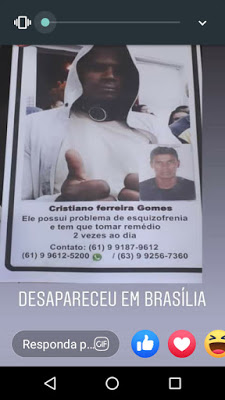 Rapaz de Arraias (TO) desaparecido em Brasília (DF)