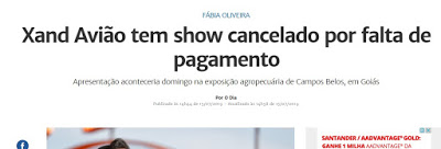 Deu no jornal “O Dia”, do Rio de Janeiro: Xand Avião tem show cancelado por falta de pagamento