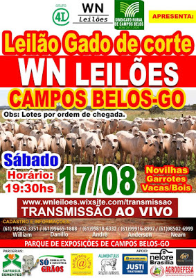 Leilão de gado de corte ocorre em 17 de agosto, em Campos Belos (GO)