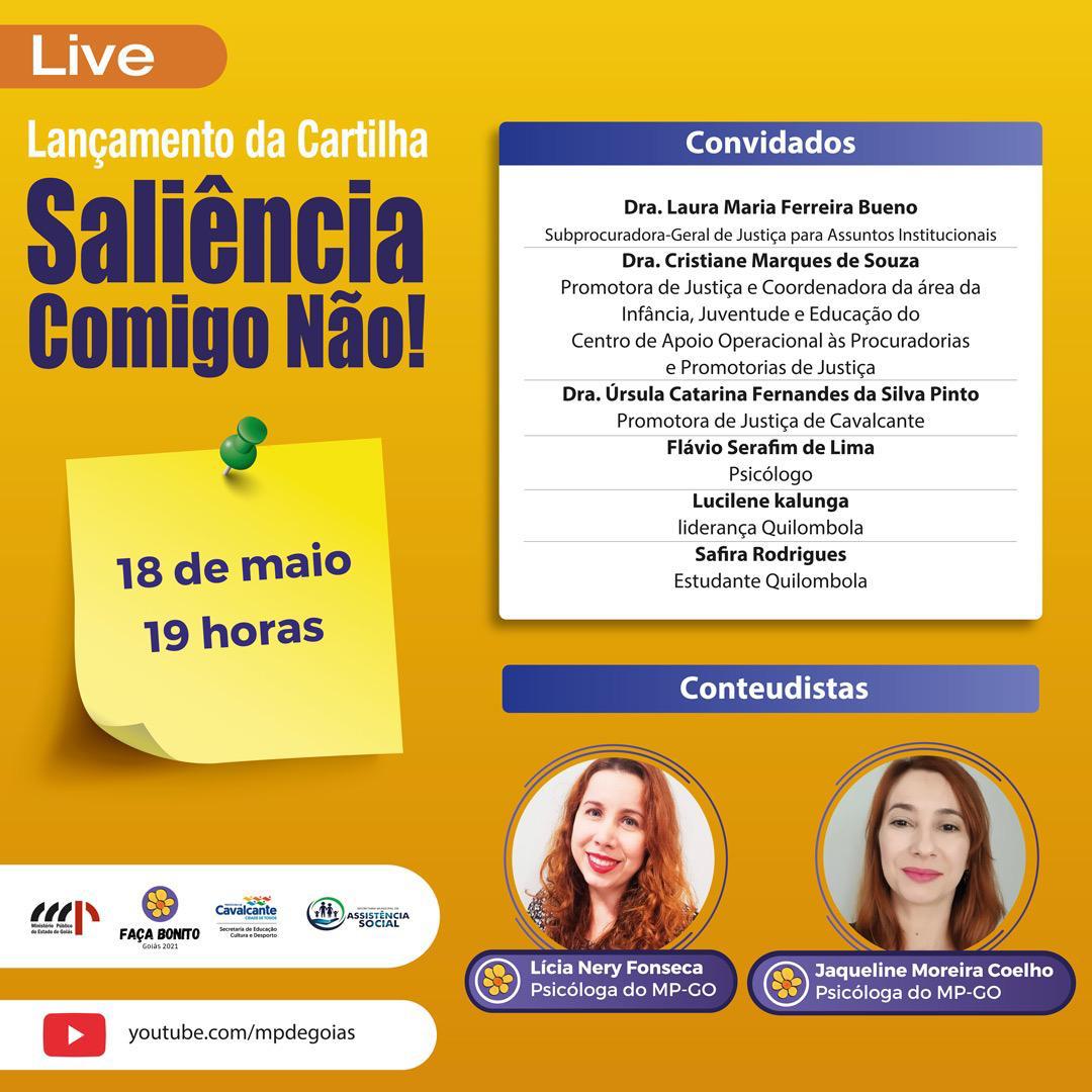 Promotoria de Cavalcante (GO) lança a cartilha “Saliência Comigo Não!” e promove live com psicólogas sobre exploração sexual