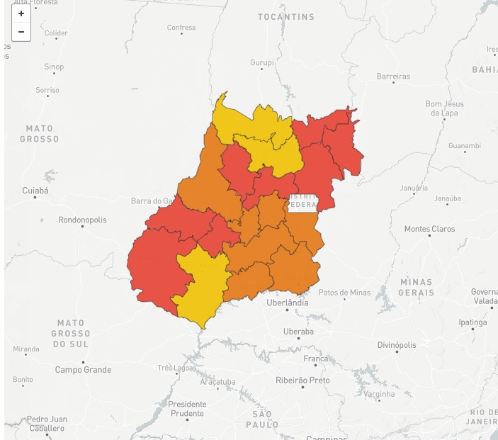 Recrudescimento: mapa da pandemia mostra nordeste de Goiás totalmente no vermelho