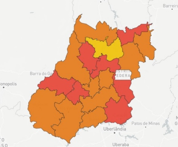 Mais três regiões de Goiás saem da situação de calamidade; Campos Belos (GO) e Monte Alegre (GO) continuam na zona vermelha da pandemia