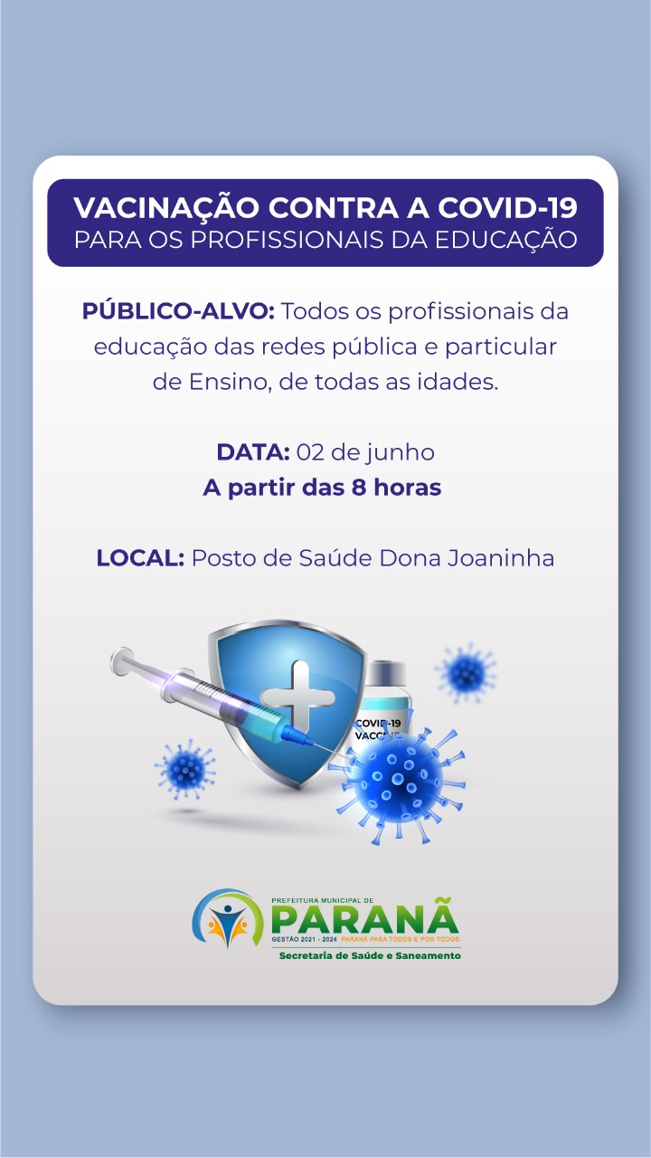 Prefeitura de Paranã (TO) vai vacinar todos os professores do município