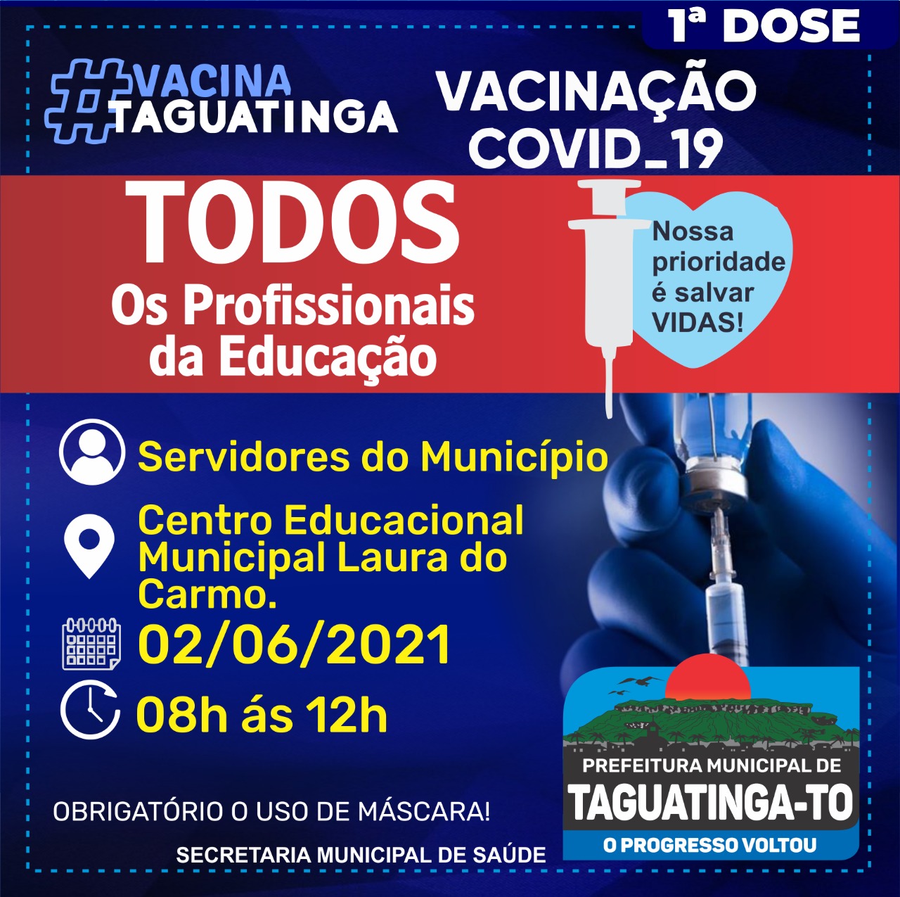 Taguatinga (TO) vai vacinar todos os professores do município
