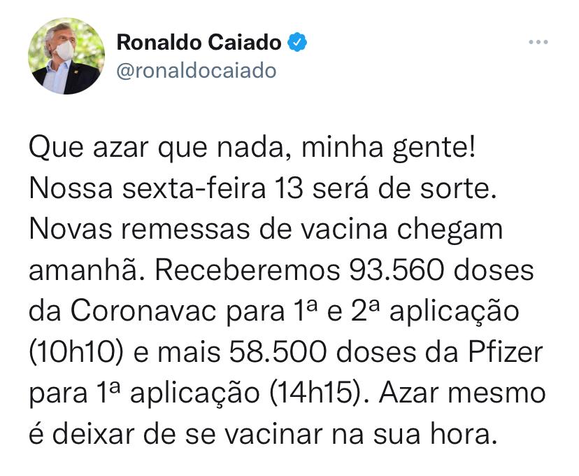 Mais 152.060 doses de vacinas contra Covid-19 chegam a Goiás nesta sexta