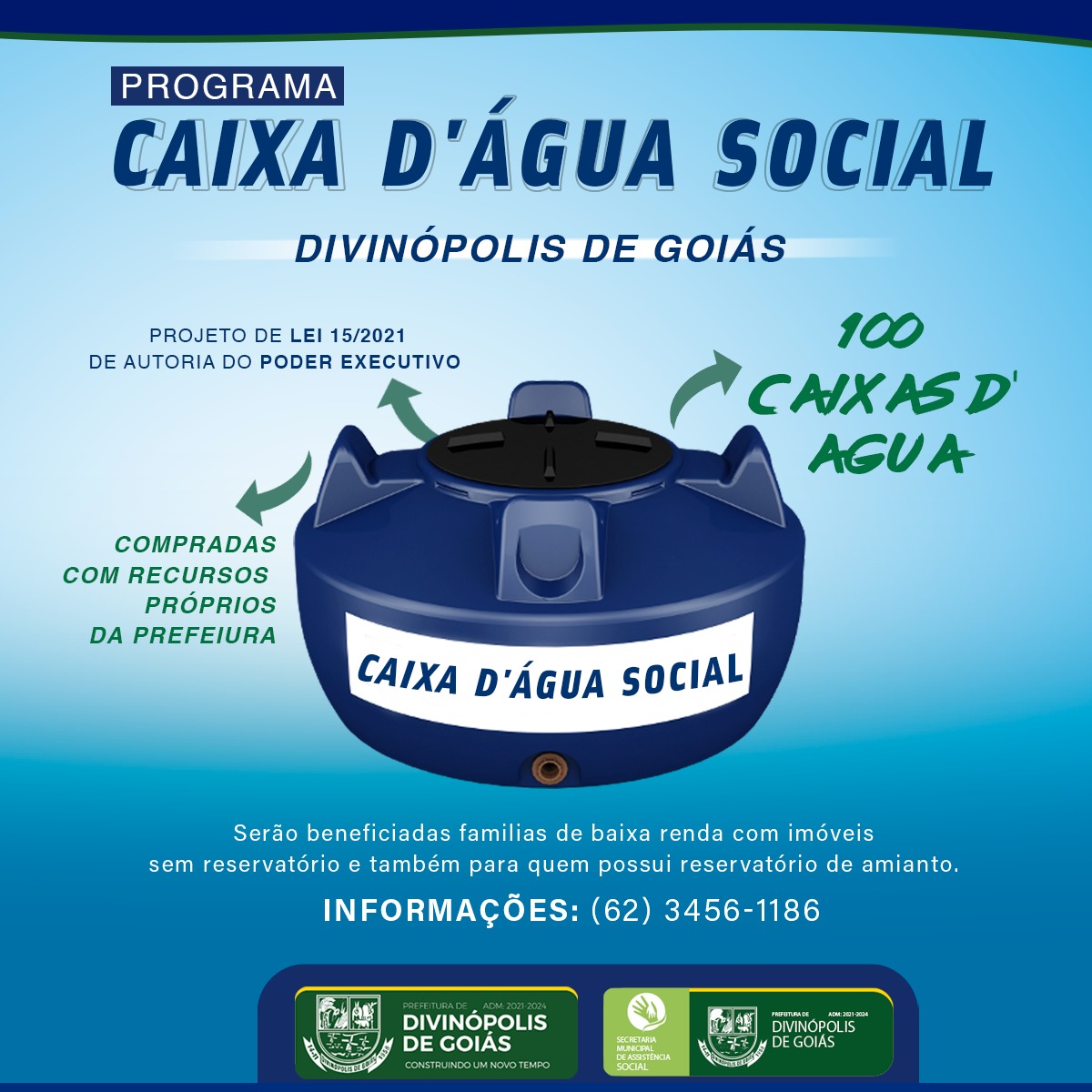 Prefeitura de Divinópolis de Goiás lança programa Caixa D`água Social