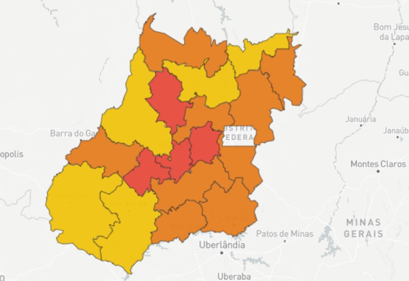 Mapa de risco da covid-19 aponta quatro regiões em calamidade