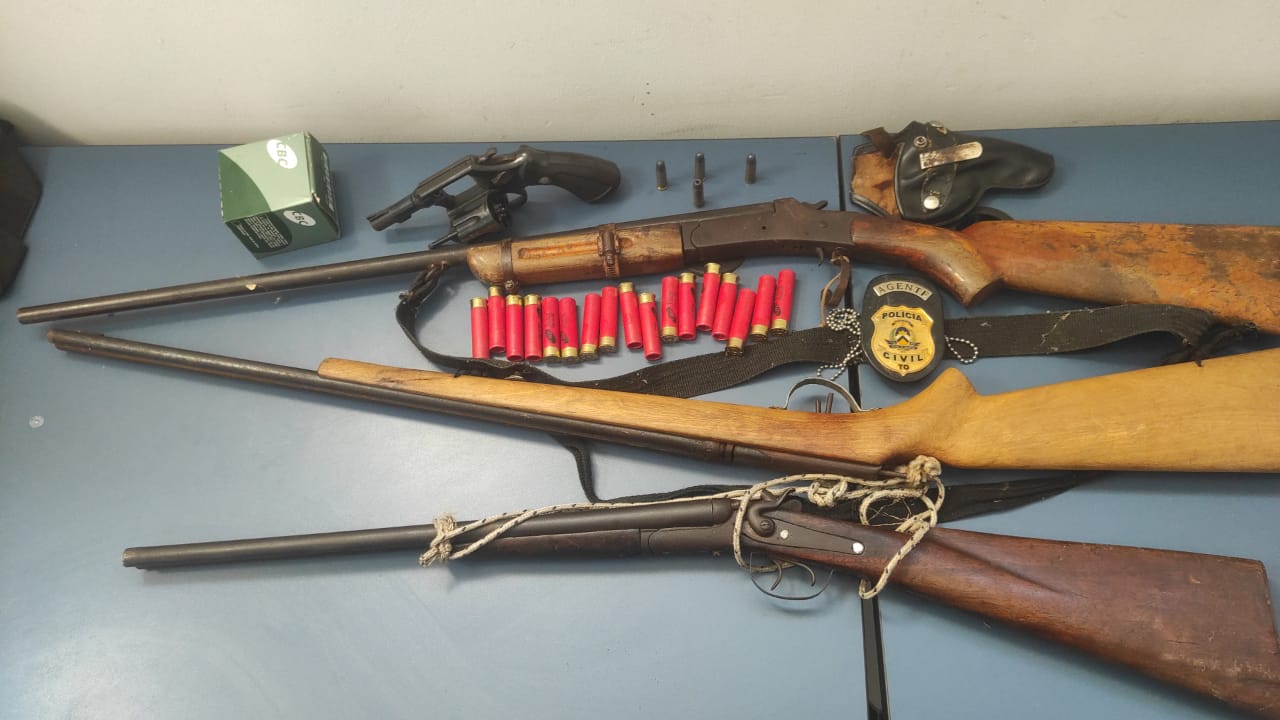 Em Paranã (TO), Polícia Civil prende homem por posse irregular de armas de fogo e apreende várias espingardas e munições