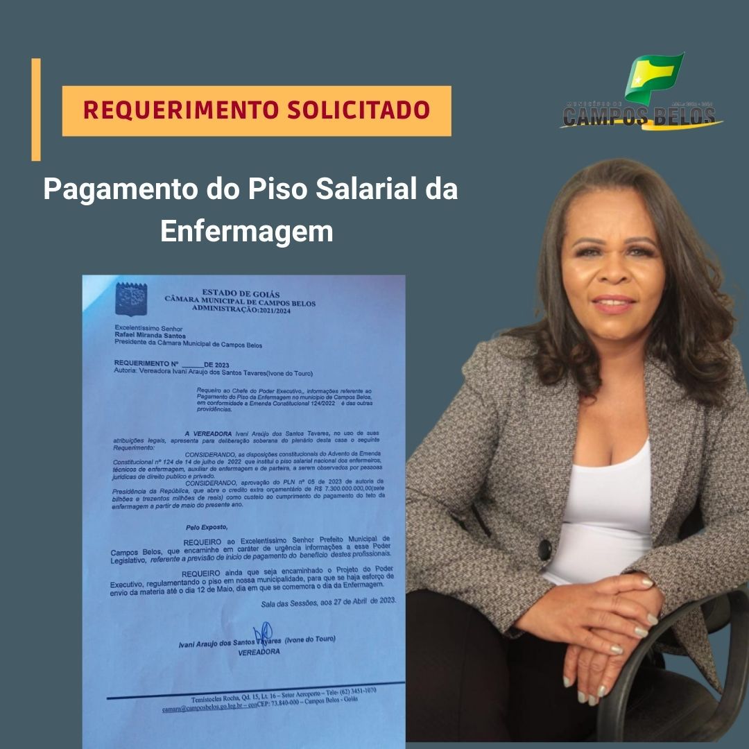 Vereadora de Campos Belos (GO) pede ao prefeito o piso salarial da enfermagem