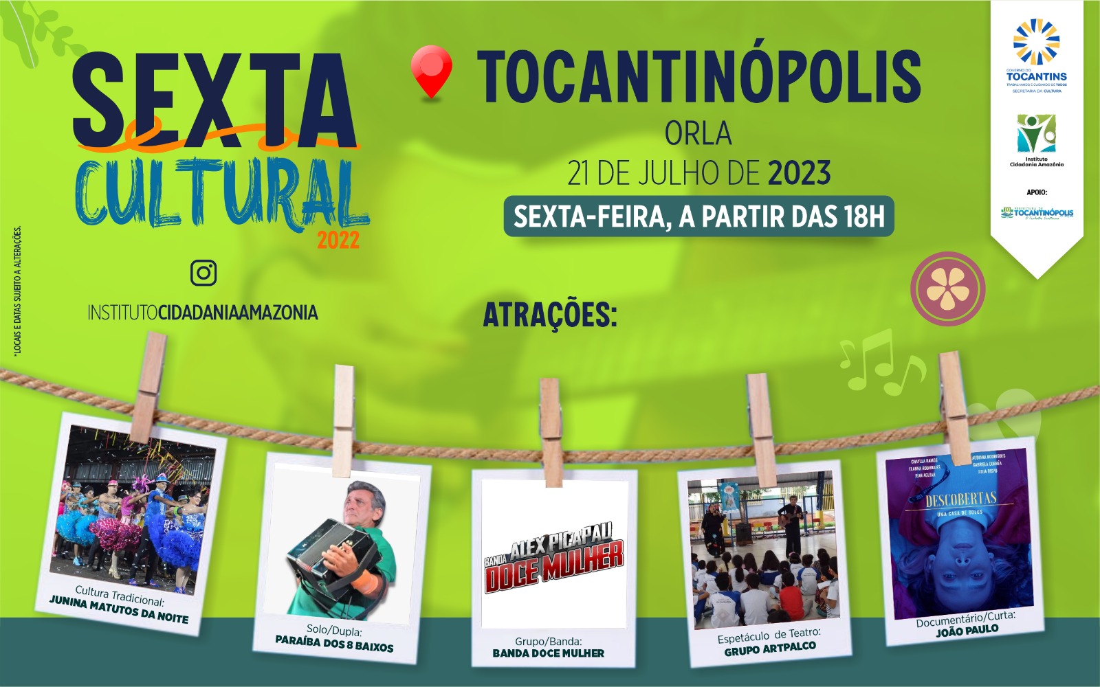 Sexta Cultural acontece em Tocantinópolis, no dia 21