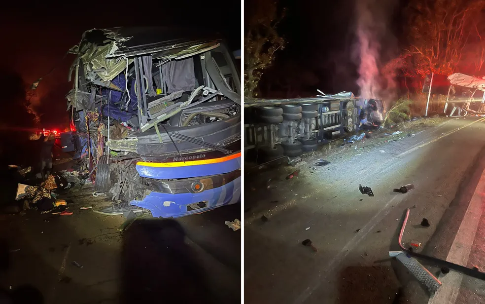 Dezenove pessoas ficam feridas em acidente entre ônibus e caminhão na BR-020