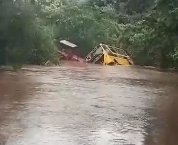 Ônibus escolar é arrastado por enchente em Teresina de Goiás