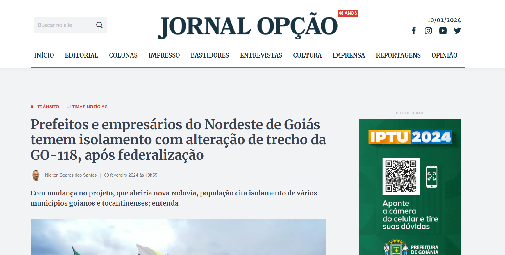 Deu na mídia: Prefeitos e empresários do Nordeste de Goiás temem isolamento com alteração de trecho da GO-118