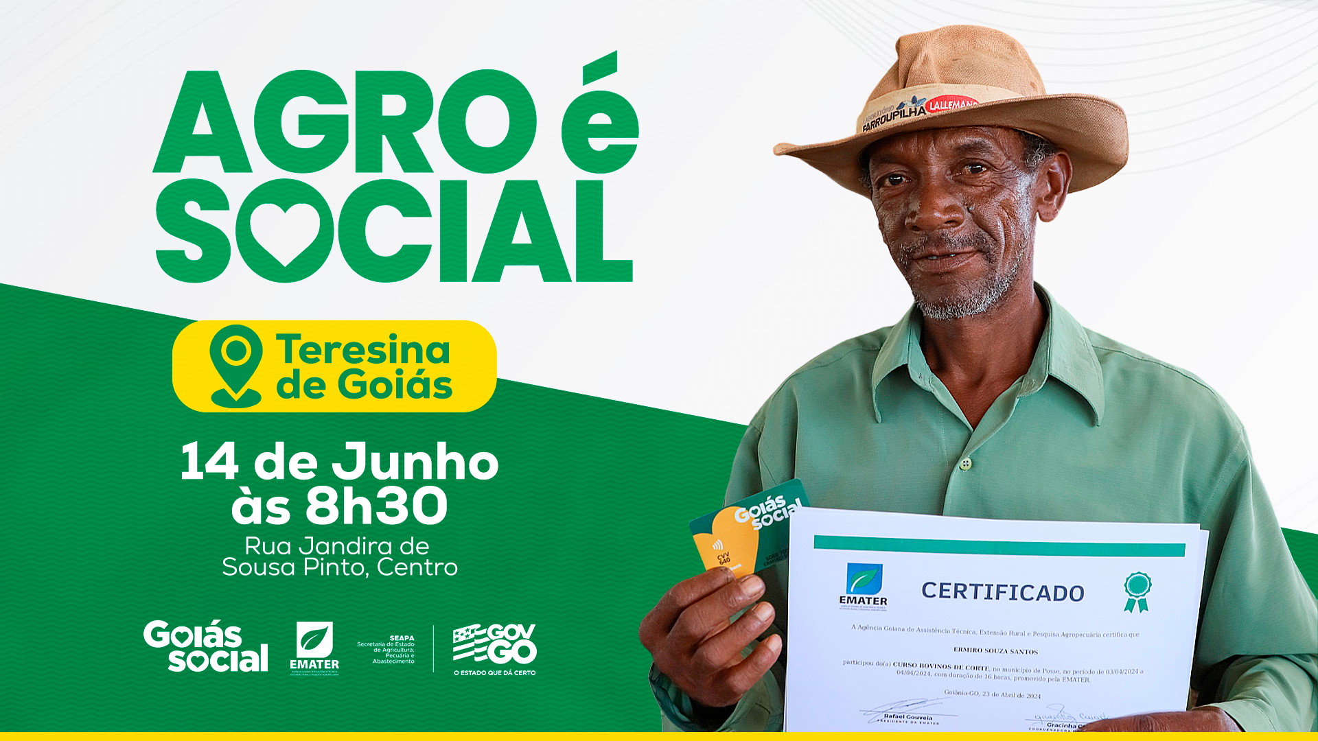 Emater realizará encerramento do Agro é Social em Teresina de Goiás no dia 14 de junho