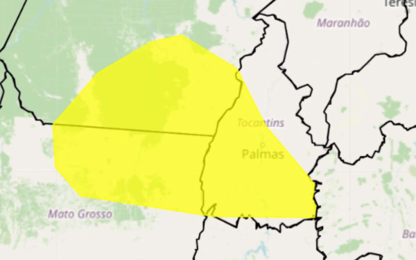 Alerta amarelo para chuvas intensas, ventania e risco de alagamentos e raios para o sudeste do Tocantins