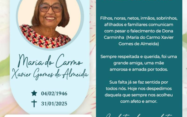 Morre em Brasília a professora aposentada Carminha Gomes, mãe do prefeito de Arraias (TO)